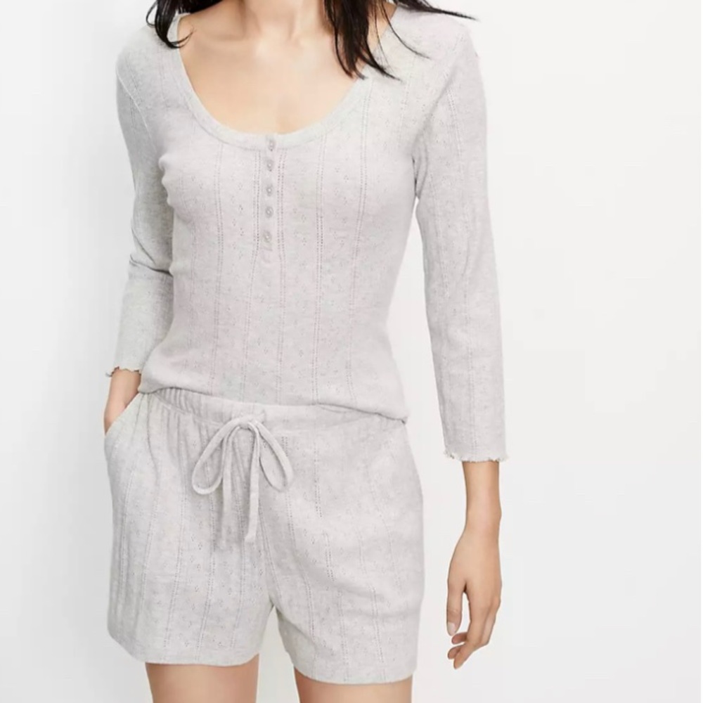 LOFT NWT Pointelle Henley Pajama Top and Short SET